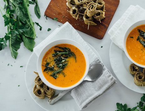 Roasted Tomato Soup With Dandelion Greens
