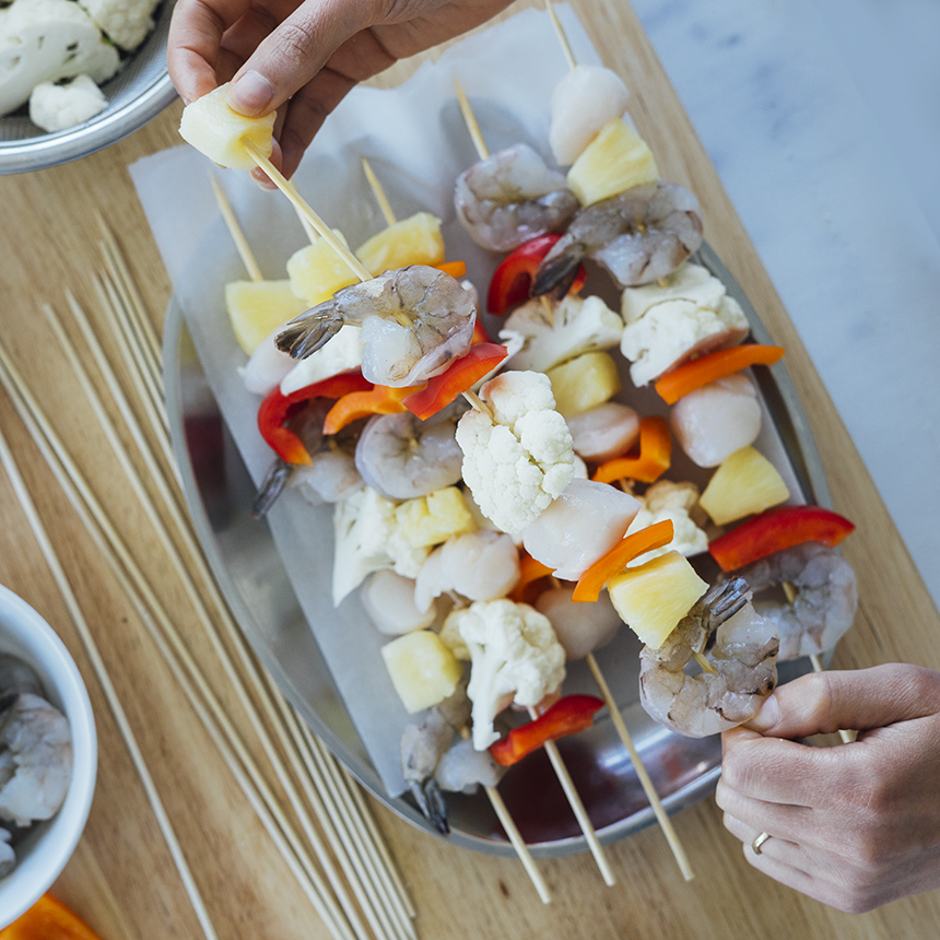 Seafood Cauliflower Pineapple Skewers Step1