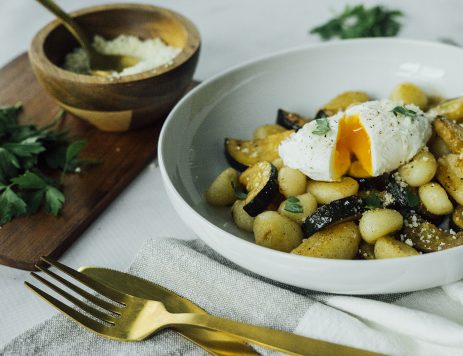 Gnocchi with Balsamic-Marinated Zucchini and Poached Egg