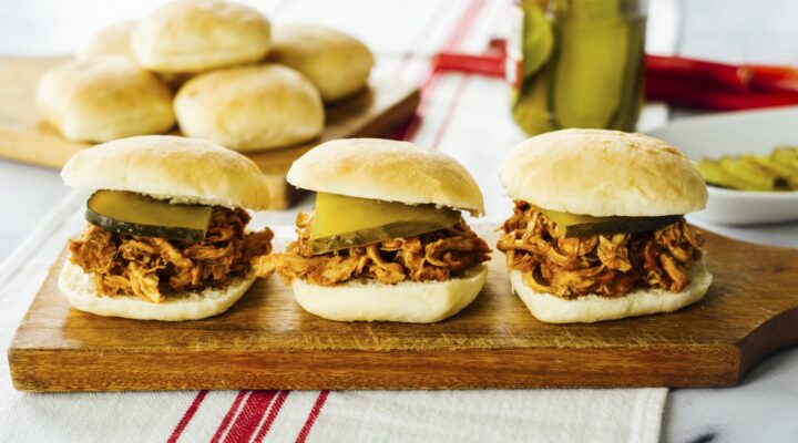Rhubarb BBQ Pulled Chicken Sliders Hero